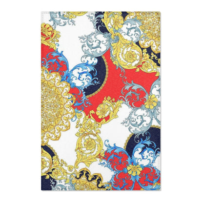 Baroque Scroll Area Rug — Red, Blue & Gold Ornate Accent Rug