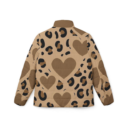 Heart Print Puffer Jacket, Stylish Warm Outerwear, Trendy Casual Wear, Perfect for Fall/Winter, Great Gift for Fashion Lovers