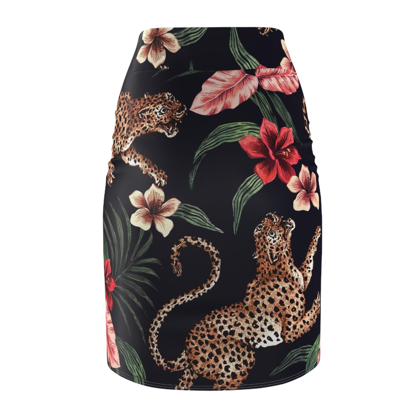 Tropical Leopard Print Pencil Skirt - Stylish Floral Design for Women