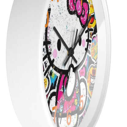 Hello Kitty Pop Art Wall Clock — Colorful Kawaii Sticker Collage Clock