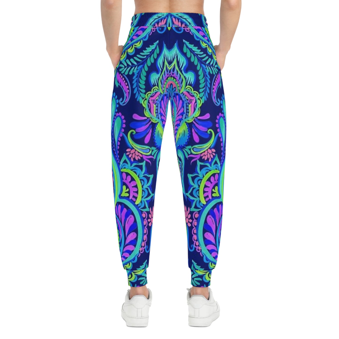 Neon Paisley Athletic Joggers — Vibrant All-Over-Print Workout Pants
