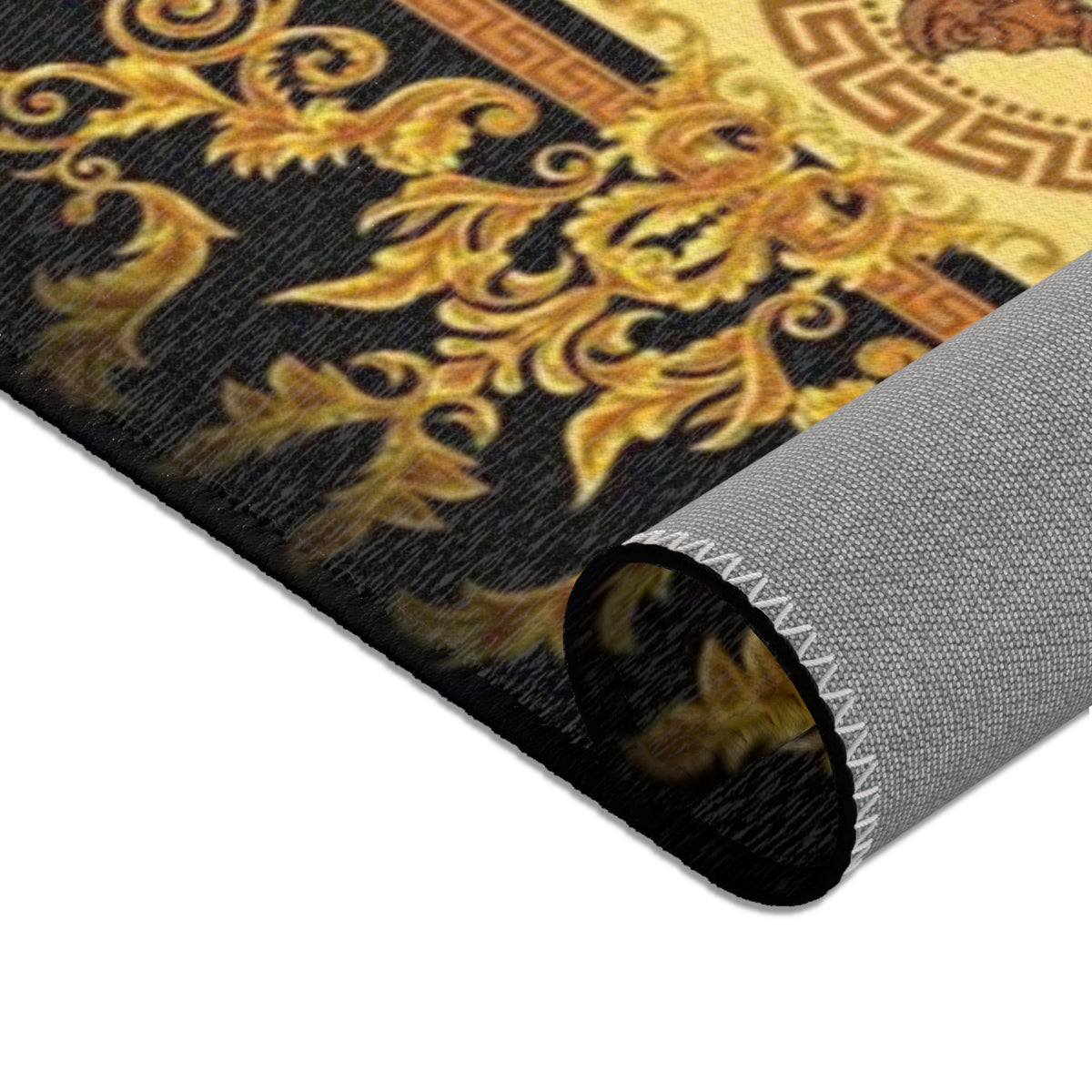 Baroque Medusa Area Rug — Ornate Gold & Black Decorative Floor Runner