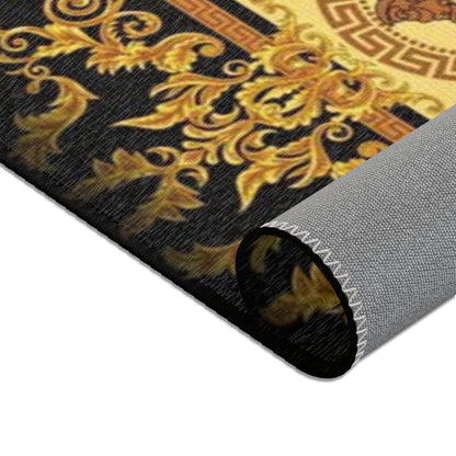 Baroque Medusa Area Rug — Ornate Gold & Black Decorative Floor Runner