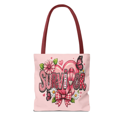 Survivor Pink Ribbon Tote Bag – Breast Cancer Awareness Floral Tote