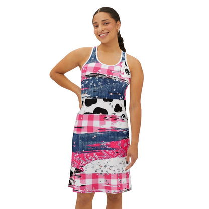 Colorful Denim & Cow Print Pattern Summer Dress