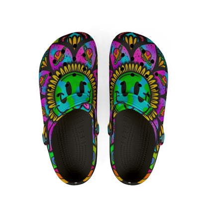 Trippy Vibes Sunflower Peace Sign Eva Foam Rubber Clogs