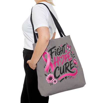 Breast Cancer Awareness Tote Bag — Fight Hope Cure Pink Ribbon Design