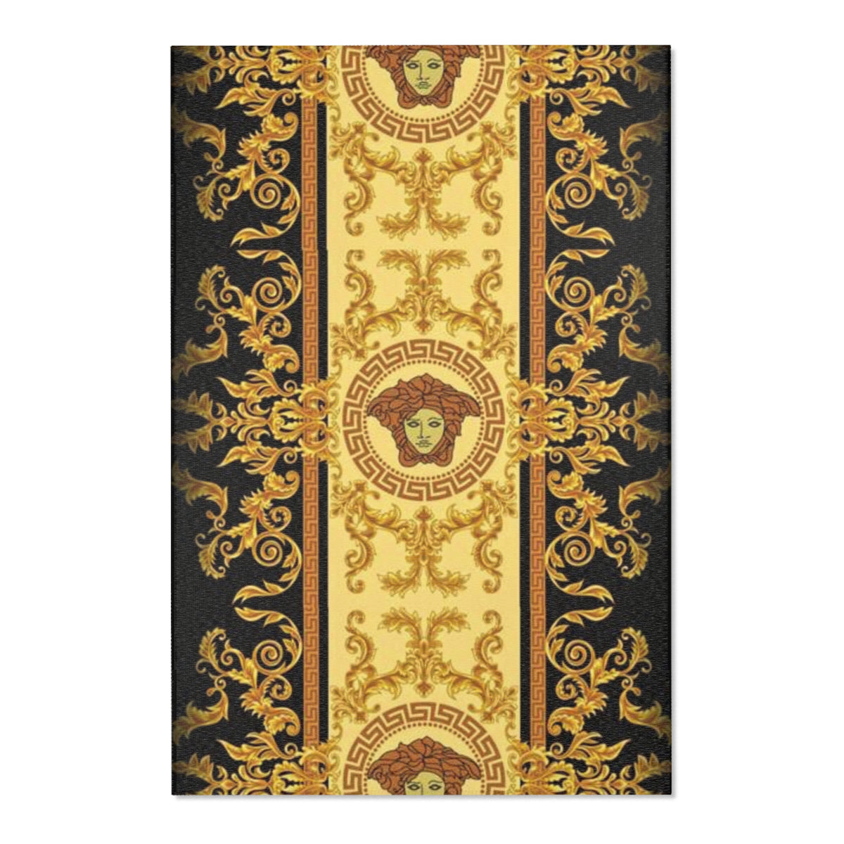 Baroque Medusa Area Rug — Ornate Gold & Black Decorative Floor Runner