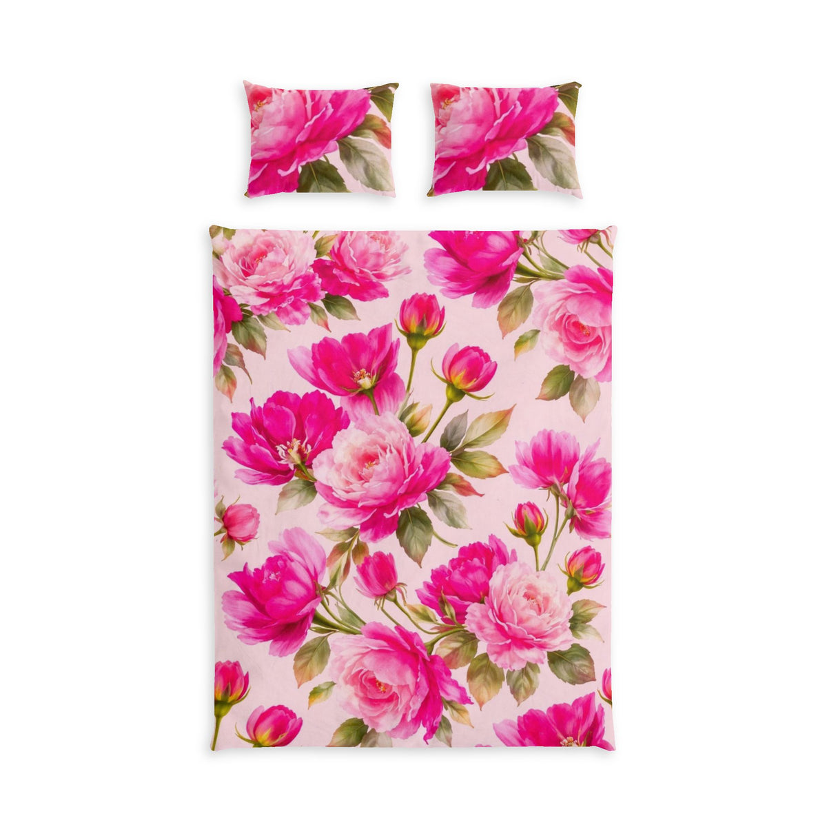 Floral Pink Cotton Bed Set – Rose Garden Duvet & Pillowcase Set