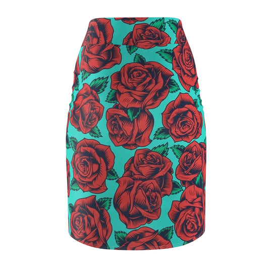 Turquoise Rose Women's Pencil Skirt