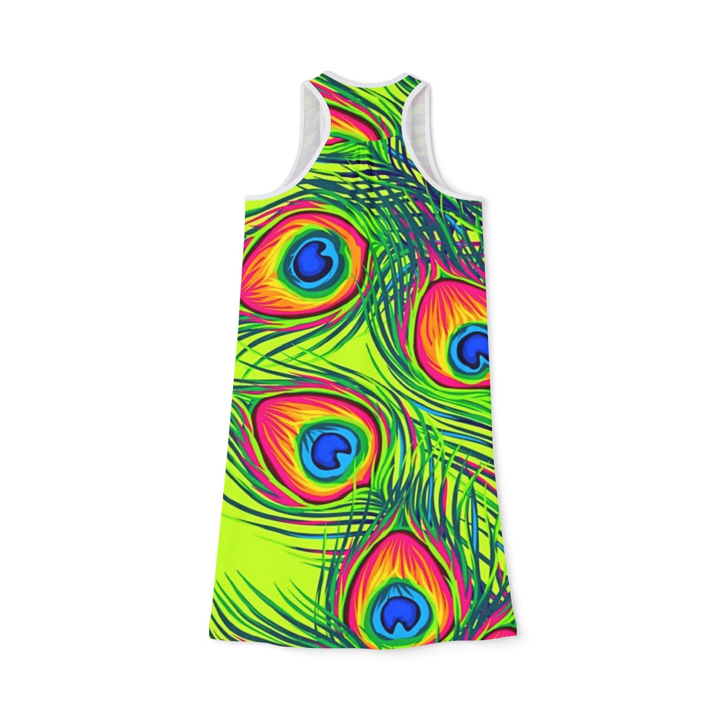 Vibrant Peacock Print Women's Racerback Dress - Summer Casual Fashion
