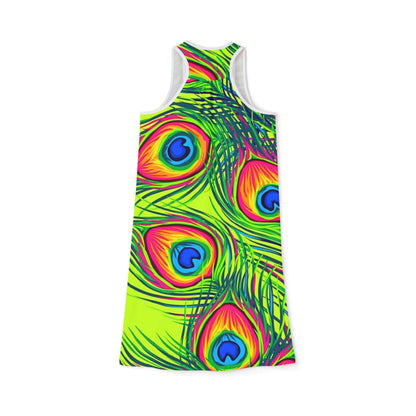 Vibrant Peacock Print Women's Racerback Dress - Summer Casual Fashion
