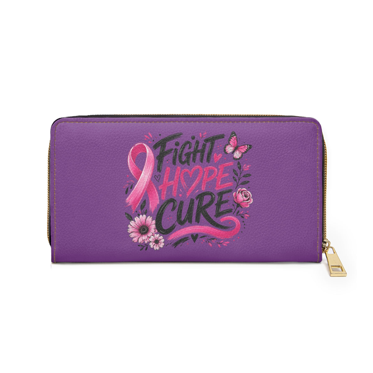 Zipper Wallet — "Fight Hope Cure" Pink Ribbon Breast Cancer Awareness Wallet