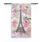 Paris Eiffel Tower Sheer Curtain with Pink Roses – Romantic Vintage Window Panel
