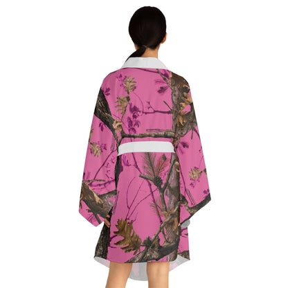 Langärmliger Kimono-Bademantel mit lebendigem Naturdruck