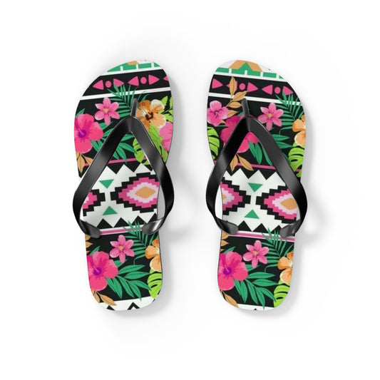 Vibrant Tropical Floral Hawaiian Themed Flip Flops for Summer Fun