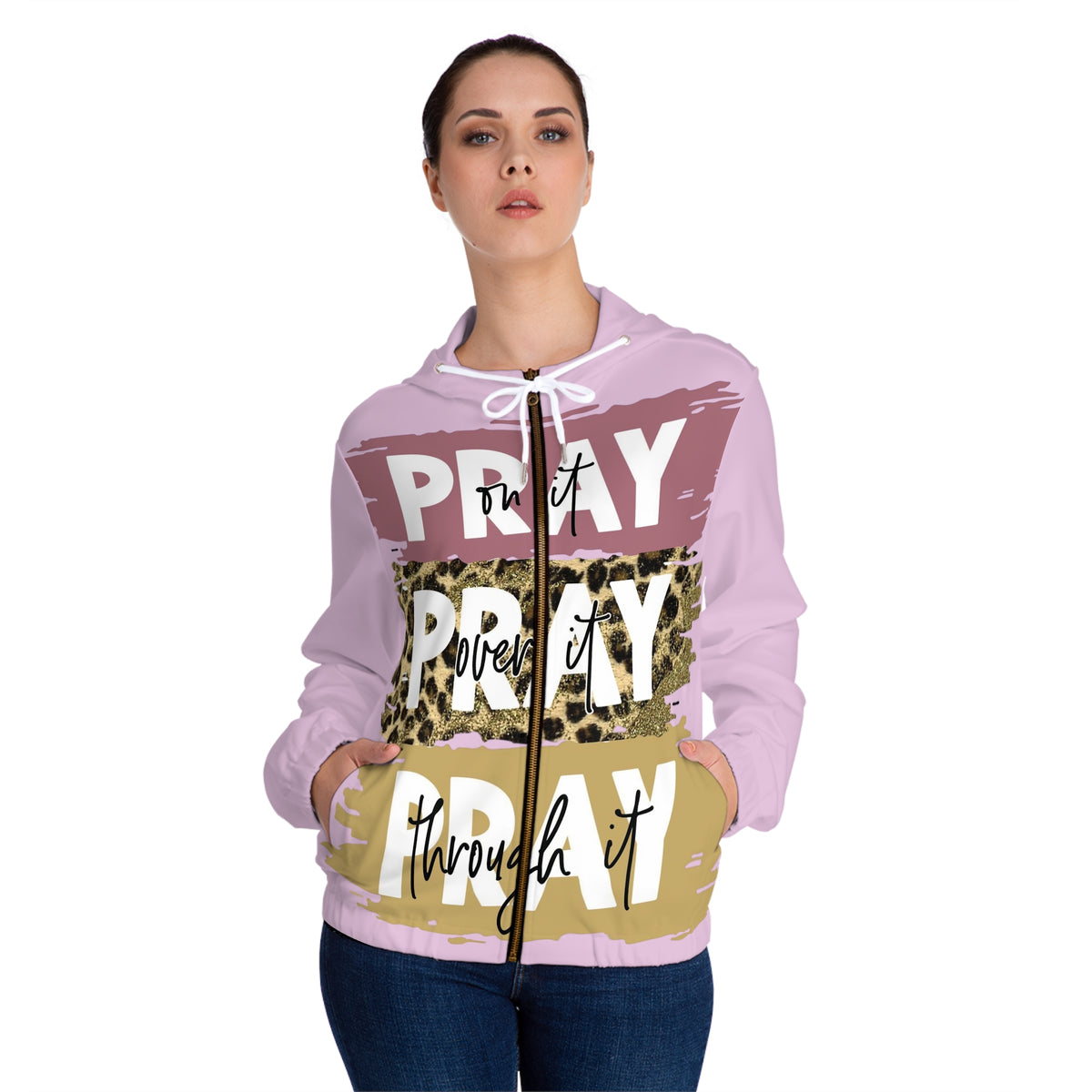 Pray It Through Full-Zip Hoodie, Inspirational Hoodie for Women, Motivational Apparel, Faith-Based Fashion, Cozy Churchwear