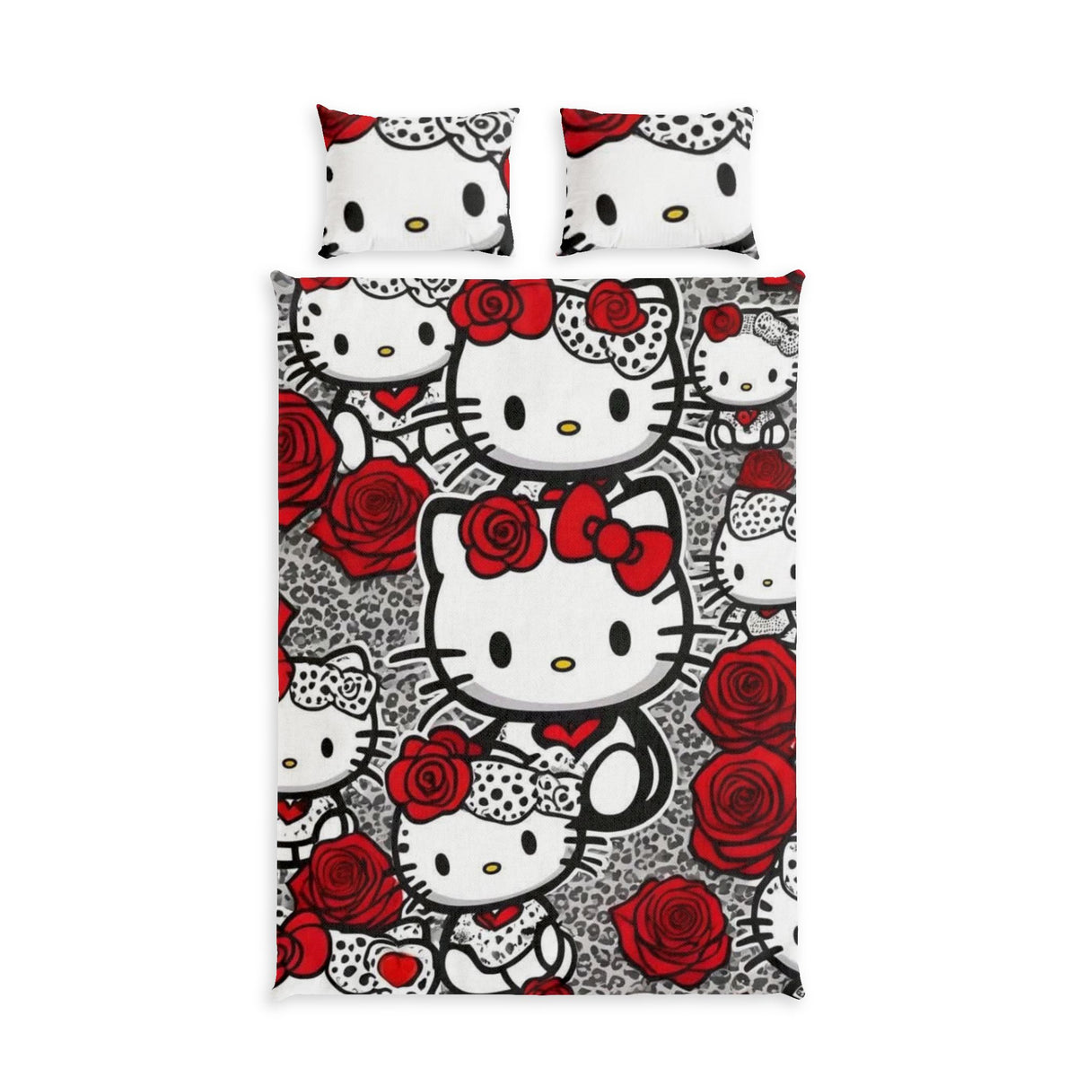 Hello Kitty Red Roses Cotton Bed Set – Cute Character Duvet Cover & Pillowcases