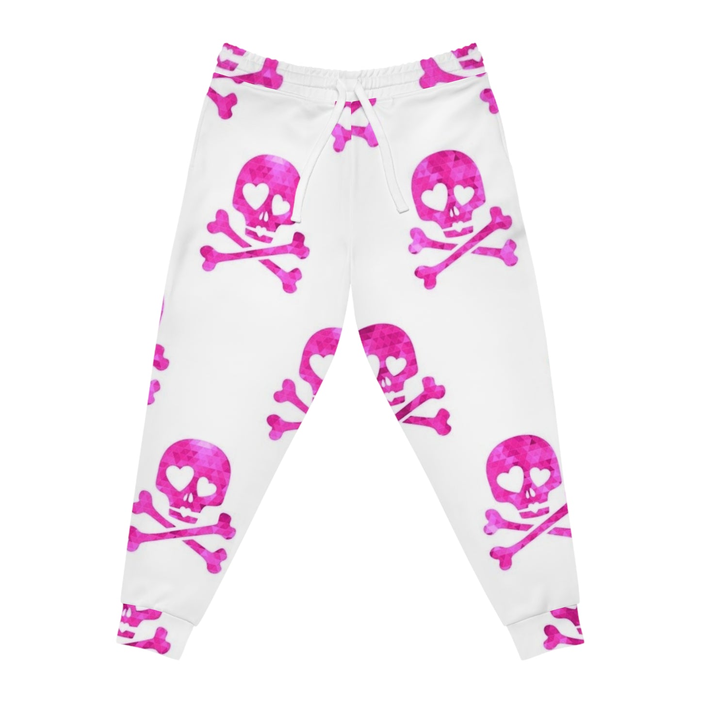 Pink Heart Skull Joggers — Women’s Athletic Sweatpants with Funky Skull & Crossbones Pattern