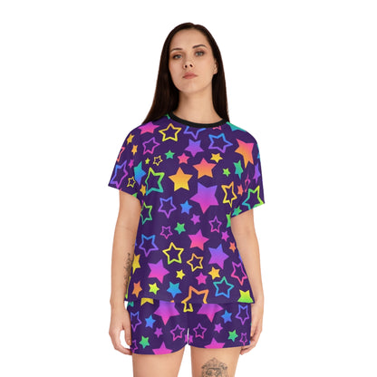 Colorful Star Pattern Women's Short Pajama Set - Cute & Comfy Sleepwear