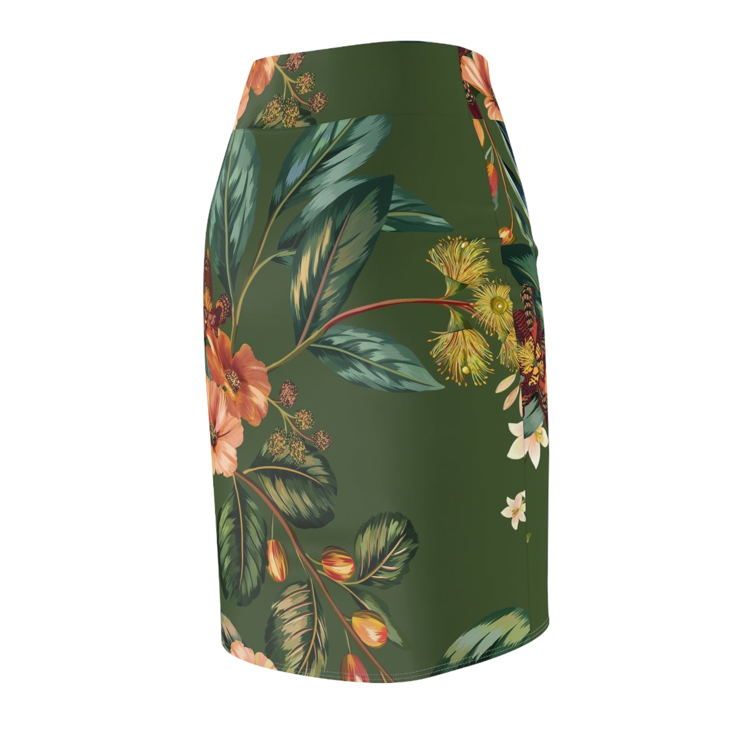 Hunter Green Floral Women's Pencil Skirt