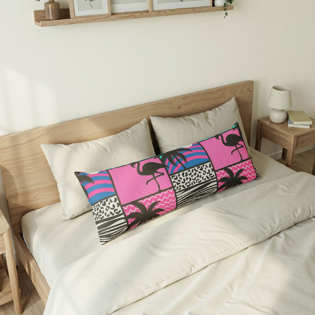 Retro Palm Safari Body Pillow — 80s Neon Zebra & Leopard Print