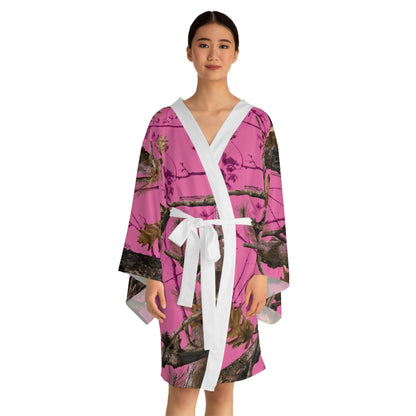 Langärmliger Kimono-Bademantel mit lebendigem Naturdruck