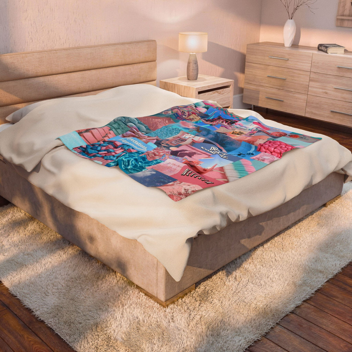 Velveteen Plush Blanket — Pastel Collage Aesthetic Throw ("Don't Compare")