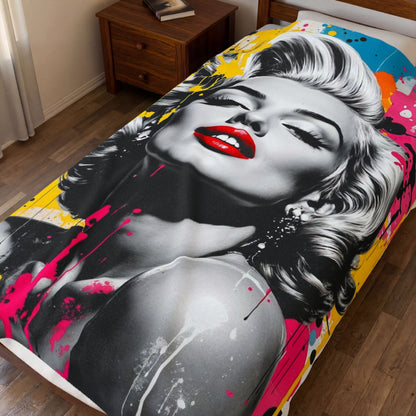 Marilyn Pop Art Velveteen Plush Blanket — Colorful Retro Glam Throw
