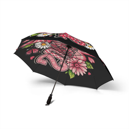 Foldable Umbrella — Pink Floral 'Darling' Design, Semi-Automatic Compact Rain Umbrella
