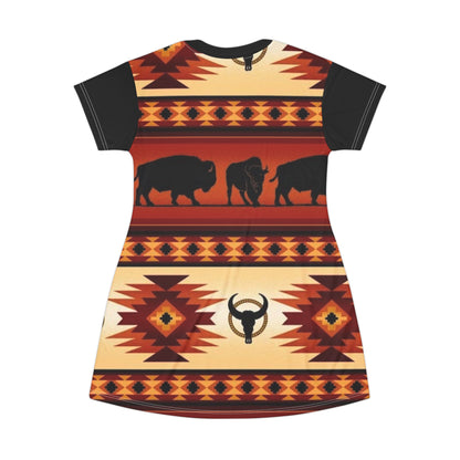Western Indian Buffalo Design T-Shirt Dress