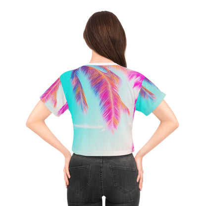 Tropical Vibes Crop Tee - Summer Beach Style with Palm Leaves
