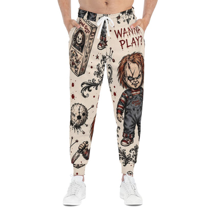 Chucky “Wanna Play?” Horror Joggers — All-Over Print Creepy Doll Sweatpants