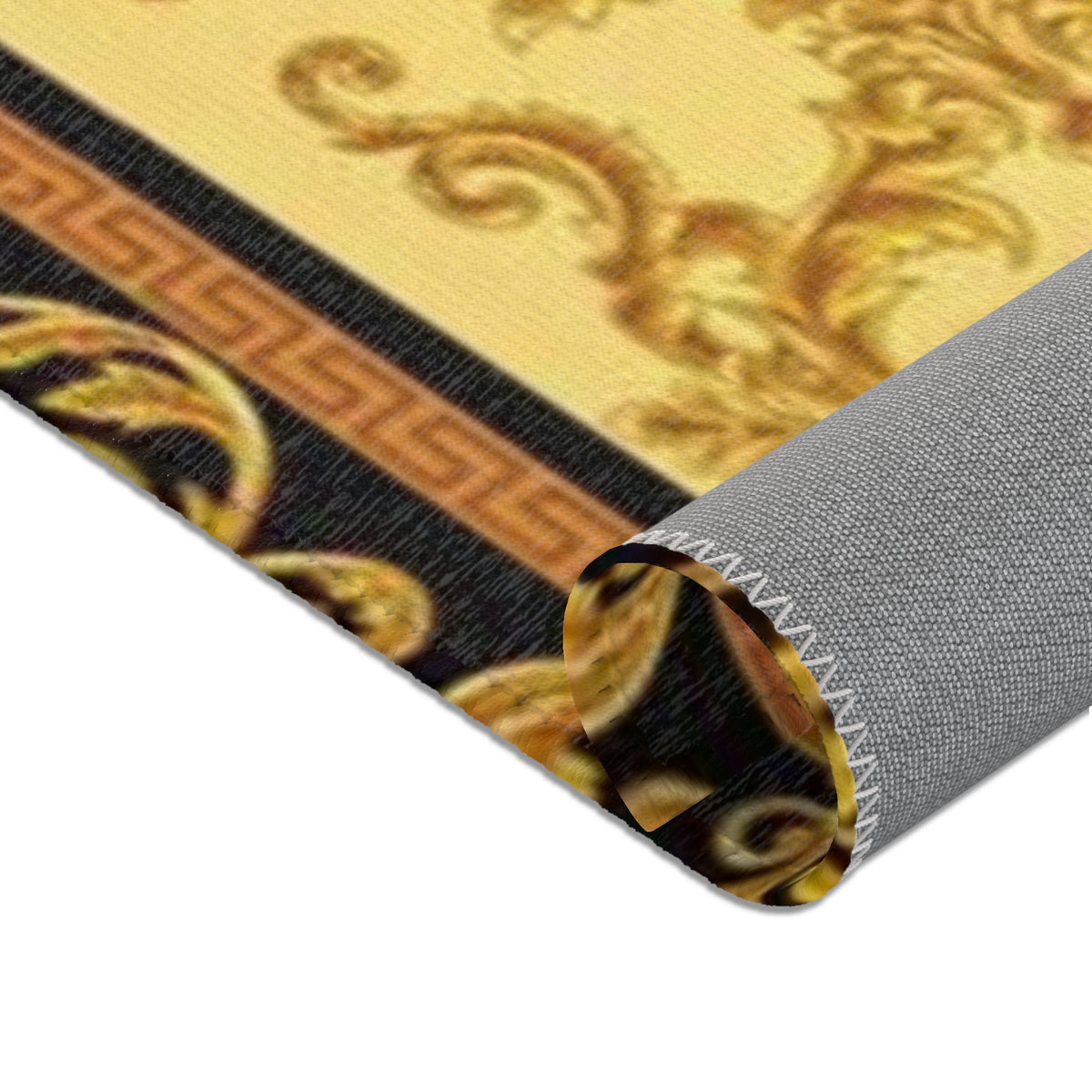 Baroque Medusa Area Rug — Ornate Gold & Black Decorative Floor Runner