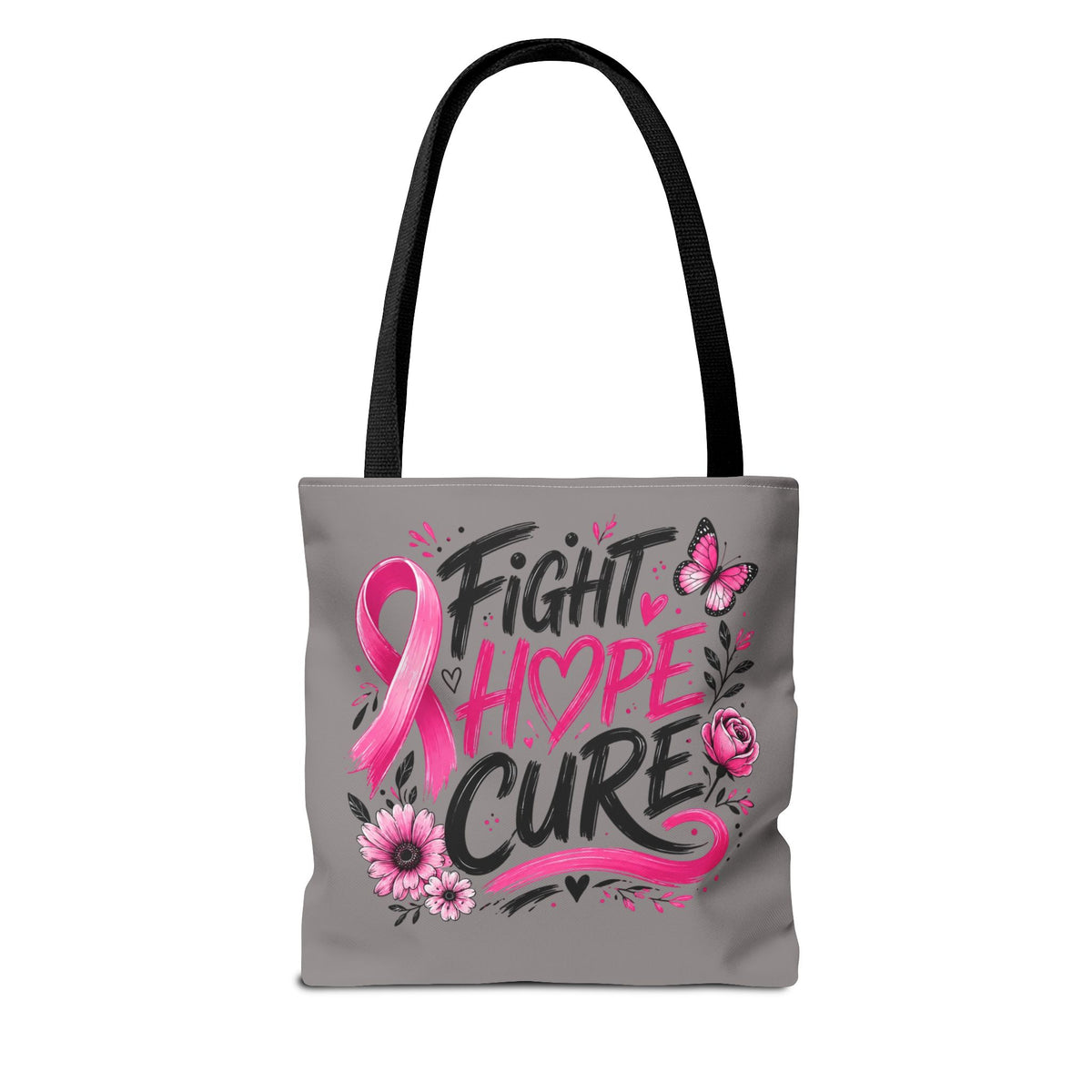 Breast Cancer Awareness Tote Bag — Fight Hope Cure Pink Ribbon Design