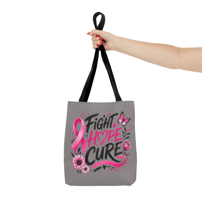 Breast Cancer Awareness Tote Bag — Fight Hope Cure Pink Ribbon Design