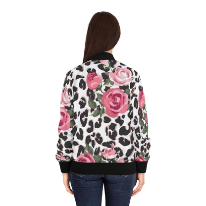 Chic Floral Leopard Bomber Jacket, Women’s Trendy Coat, Fashionable Outerwear, Perfect for Spring & Summer, Stylish Gift Idea