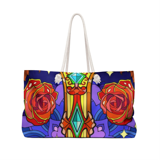 Vibrant Heart & Rose Weekender Bag - Colorful Travel Tote for Weekend Getaways, Festivals, and Gym