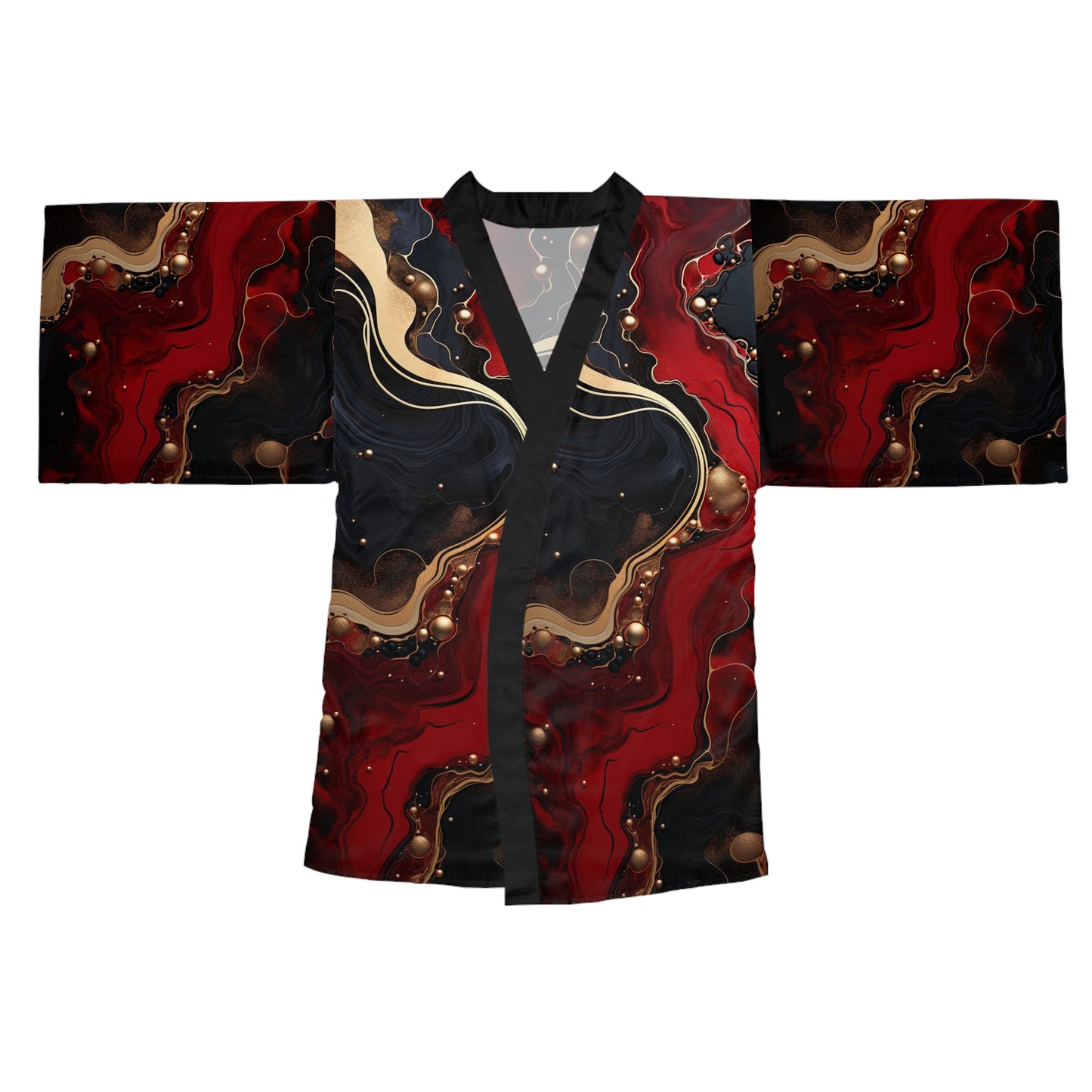 Eleganter Kimono-Bademantel mit langen Ärmeln – Abstraktes Marmordesign für Entspannung und Spa-Tage