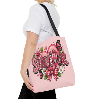 Survivor Pink Ribbon Tote Bag – Breast Cancer Awareness Floral Tote