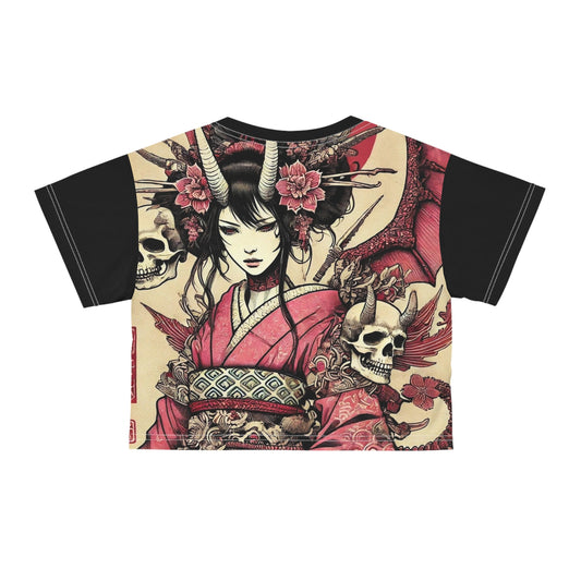 Vintage Japanisches Kunst Crop Tee - Elegante Gothic Mode