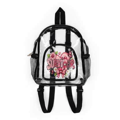 Clear Stadium Backpack — Pink Floral "Survivor" Design