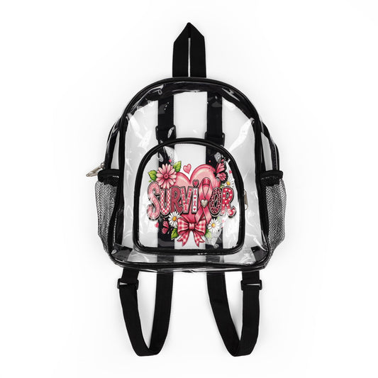 Clear Stadium Backpack — Pink Floral "Survivor" Design
