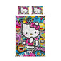 Hello Kitty Pop Art Cotton Bed Set – Colorful Cartoon Duvet Cover & Pillowcase