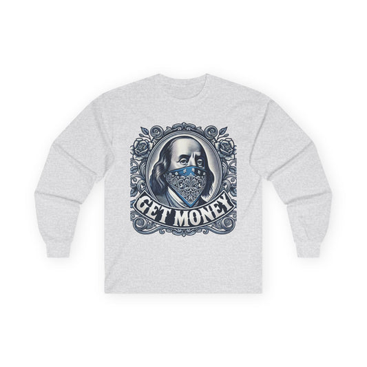 Get Money Long Sleeve Tee, Funny Graphic Shirt, Casual Wear, Gift for Hustlers, Unisex Apparel, Trendy Streetwear