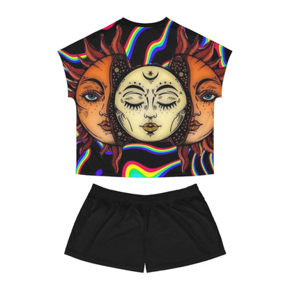 Bohemian Sun and Moon Women's Pajama Set - Cosmic Sleepwear for Disco Vibes