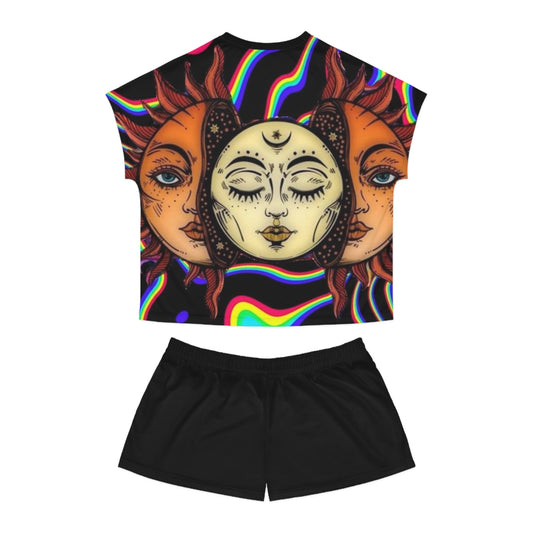 Bohemian Sun and Moon Women's Pajama Set - Cosmic Sleepwear for Disco Vibes