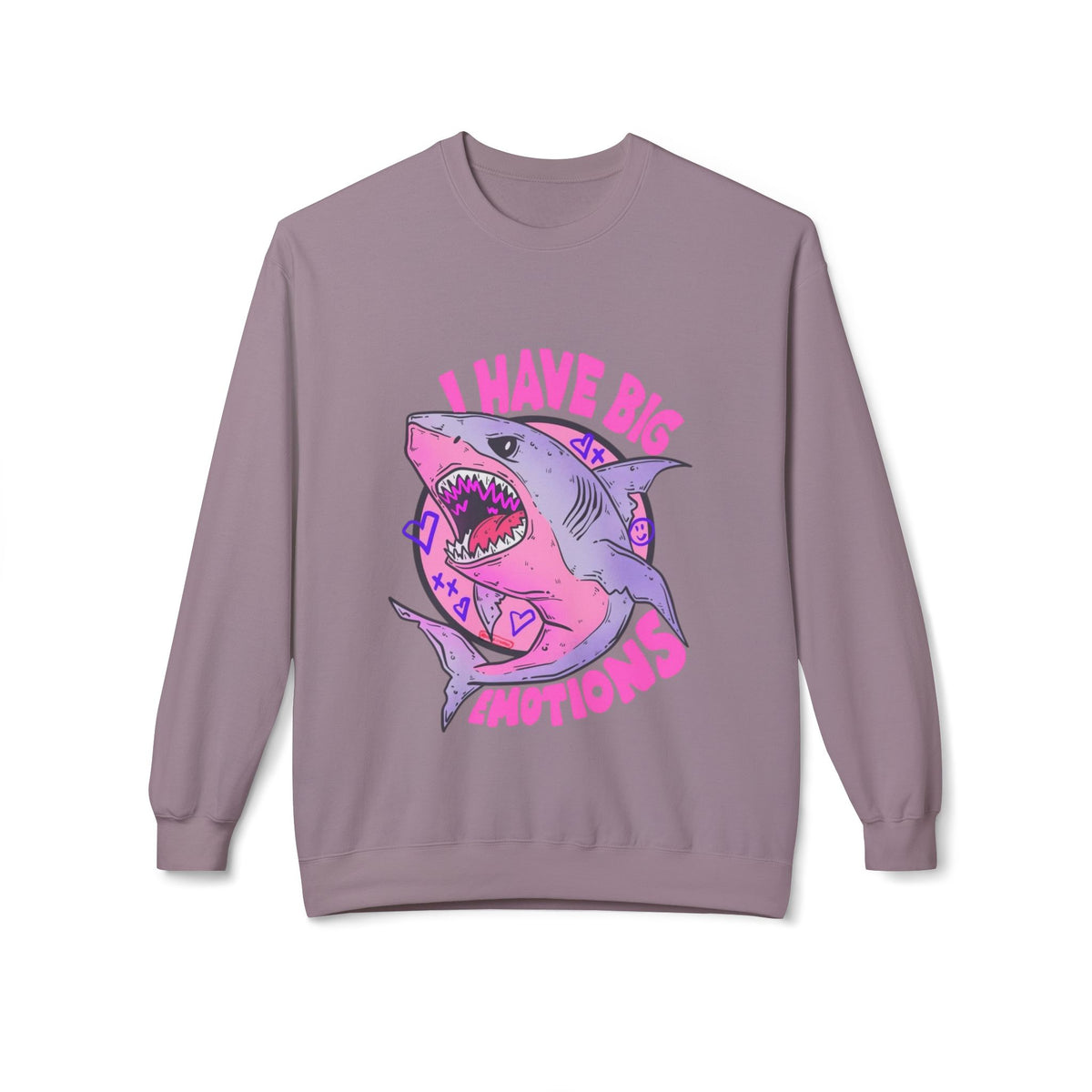 Sweatshirt — 'I Have Big Emotions' Pink Shark Graphic Crewneck