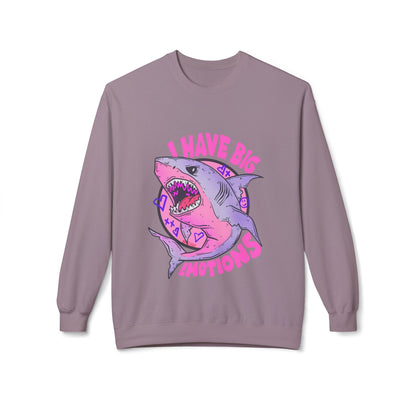 Sweatshirt — 'I Have Big Emotions' Pink Shark Graphic Crewneck
