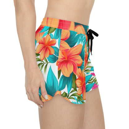 Tropical Floral Women's Casual Shorts - Vibrant Summer Vibe for Beach Days & Vacations